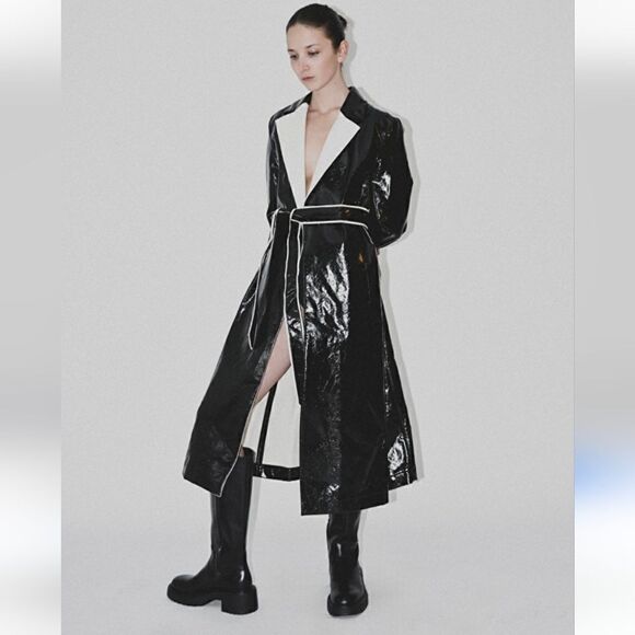 ZARA Models favorite Contrast Lapel Limited Edition Trench Coat Size XS - Picture 15 of 16